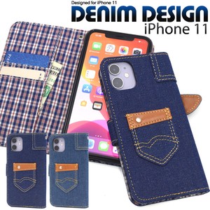 Denim Design iPhone 11 Checkered Denim Design Notebook Type Case