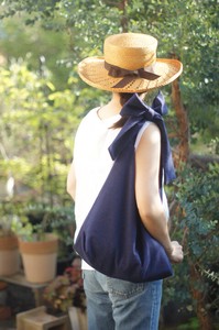 Shoulder Bag Navy Ribbon Cotton Linen