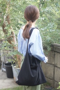Shoulder Bag Ribbon black Cotton Linen