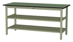 ワークテーブル300シリーズ　固定式H900mm 中間棚付/全面棚板付