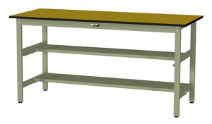 ワークテーブル300シリーズ　固定式H900mm 中間棚付/半面棚板付