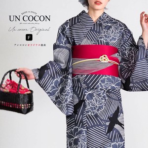 女性浴衣　レディース浴衣　浴衣　浴衣単品　レトロ　女性用　フリー　ネイビー黒　燕　ツバメ　縞