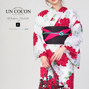 Kimono/Yukata Red White Floral Pattern Retro Ladies
