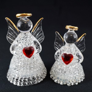 "Glass Figurine Object" Heart Angel LED