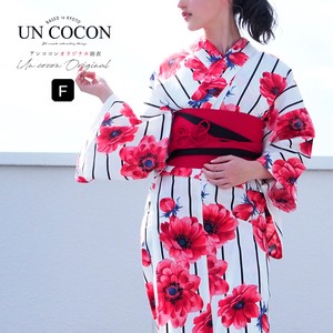 Kimono/Yukata Red White Floral Pattern Stripe Ladies'