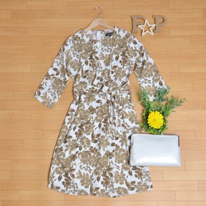 Casual Dress Flare Pudding Floral Pattern One-piece Dress Ladies' 7/10 length