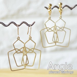 再入荷【Angie】 無垢真鍮 多角形クロスオーバー ゴールド ピアス／イヤリング 4タイプ。