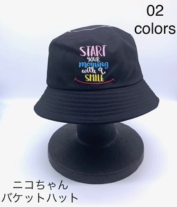 アウトレット 【2022新作】ニコちゃん スマイル ハット 帽子 コットン 綿 刺繍 SS UV対策 紫外線対策