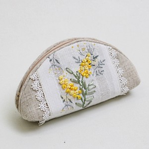ミモザシリーズ　リボン刺繍メガネケース