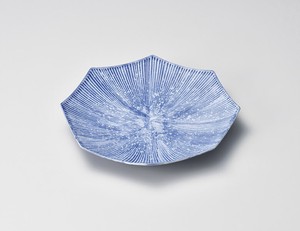 インディゴブルー彫八角 8寸皿【日本製　磁器】