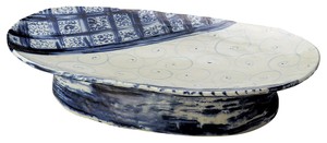 安南七宝渦模様高台楕円盛込皿（手造り）【日本製　陶器】