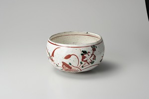 赤絵花紋特大丸鉢【日本製　陶器】