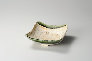 織部尺角鉢【日本製　陶器】