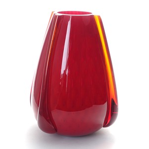 イタリア製 ベネチアングラス ガラス 花器  花瓶 フラワーベース 壺型 オブジェ 赤
