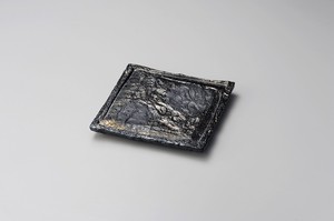 炭化金吹四角台皿（小）【日本製　磁器】