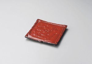 紅黒炭正角皿（小）【日本製　陶器】