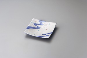 ブルー流水正角前菜皿【日本製　磁器】
