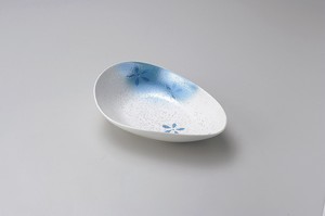 ラスター花散らし変型楕円鉢（ブルー）【日本製　強化磁器】
