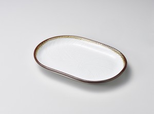 乳白楕円31cm皿【日本製　磁器】