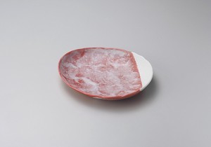 赤楽楕円25.5cm中皿【日本製　磁器】