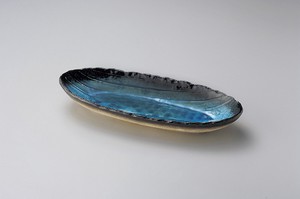 藍染スカイブルー手造り楕円長鉢（大）【日本製　磁器】