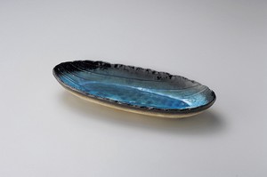 藍染スカイブルー手造り楕円長鉢（小）【日本製　磁器】