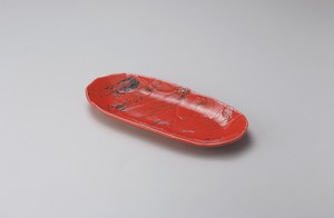 紅楕円長皿【日本製　陶器】