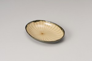 織部櫛目楕円8.0鉢【日本製　陶器】