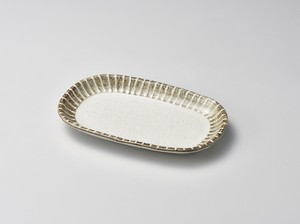 粉引ライン8.0小判皿【日本製　磁器】