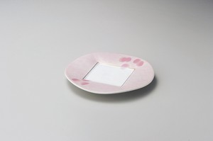 ピンク吹銀彩80皿【日本製　磁器】