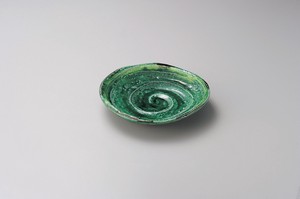 緑釉黄流し六兵衛7.0皿【日本製　陶器】