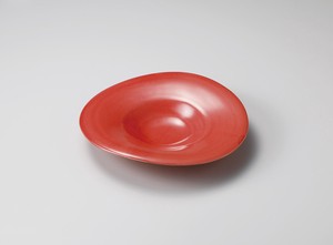 赤釉ハット型盛鉢【日本製　磁器】