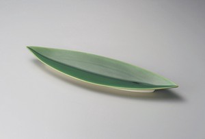 笹型大皿グリーン【日本製　陶器】