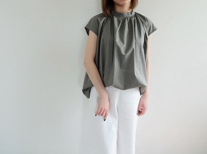 Button Shirt/Blouse Gathered Top Stand-up Collar