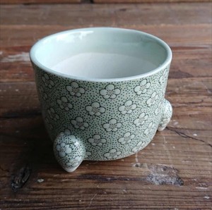 Pottery Tripod Incense Burner Floret Pattern Bright Green bowl Cover