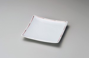 赤ライン6.0正角皿【日本製　強化磁器】