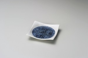しぼり藍十草正角4.5皿【日本製　磁器】