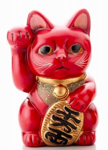 ★幸福を招く★　楽しくお目出度い「縁起の置物」【レトロ　招き猫（赤）】