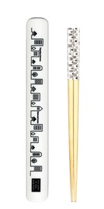【売り切れごめん】日本製 made in japan 箸・箸箱ペア Town 黒白アソート 箸19.5cm