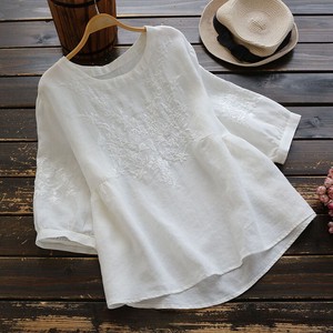 T-shirt Cotton Linen Embroidered Ladies' NEW
