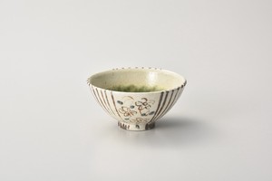 織部間取花和茶碗【日本製　陶器】