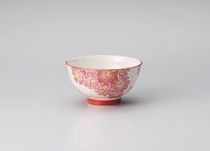 華々赤高台茶碗【日本製　陶器】