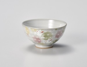 粉引き一珍うさぎ茶碗 ピンク【日本製　陶器】