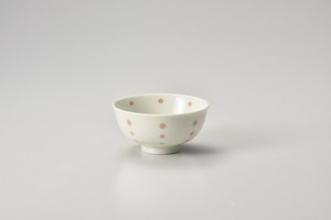 水玉（ピンク）茶碗【日本製　磁器】