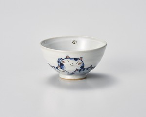 猫づくし飯碗（青）【日本製　陶器】
