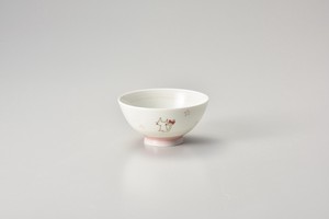 リボン猫（ピンク）茶碗【日本製　磁器】