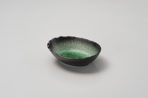エメラルドグリーン楕円小鉢【日本製　磁器】