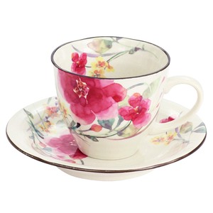 ■美濃焼■花水彩コーヒー碗皿 シュウメイ菊（11月）