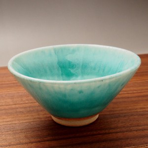 トルコブルー　平形抹茶碗　美濃焼（日本製）