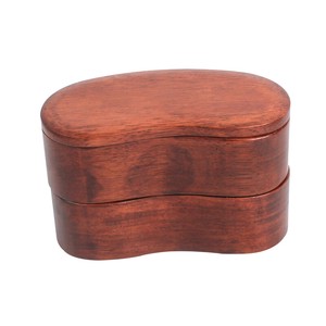 木製　二段　　くりぬき　豆型　木目　バンド付き　弁当箱